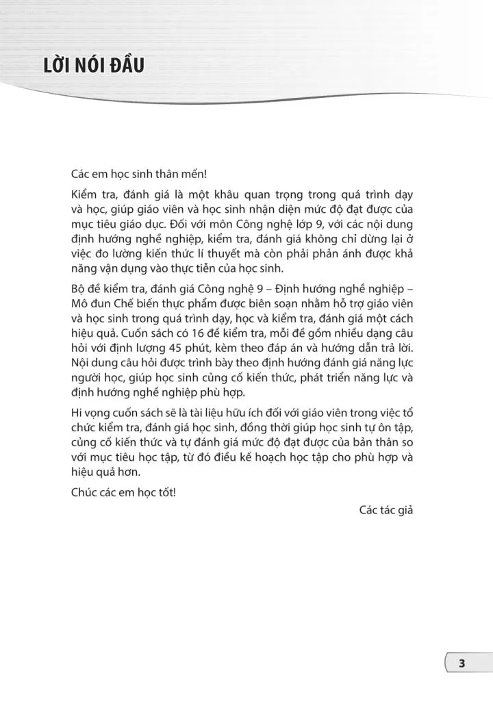 BỘ ĐỀ KIỂM TRA, ĐÁNH GIÁ CÔNG NGHỆ LỚP 9 - ĐỊNH HƯỚNG NGHỀ NGHIỆP - MÔ ĐUN CHẾ BIẾN THỰC PHẨM (Theo chương trình GDPT 2018)